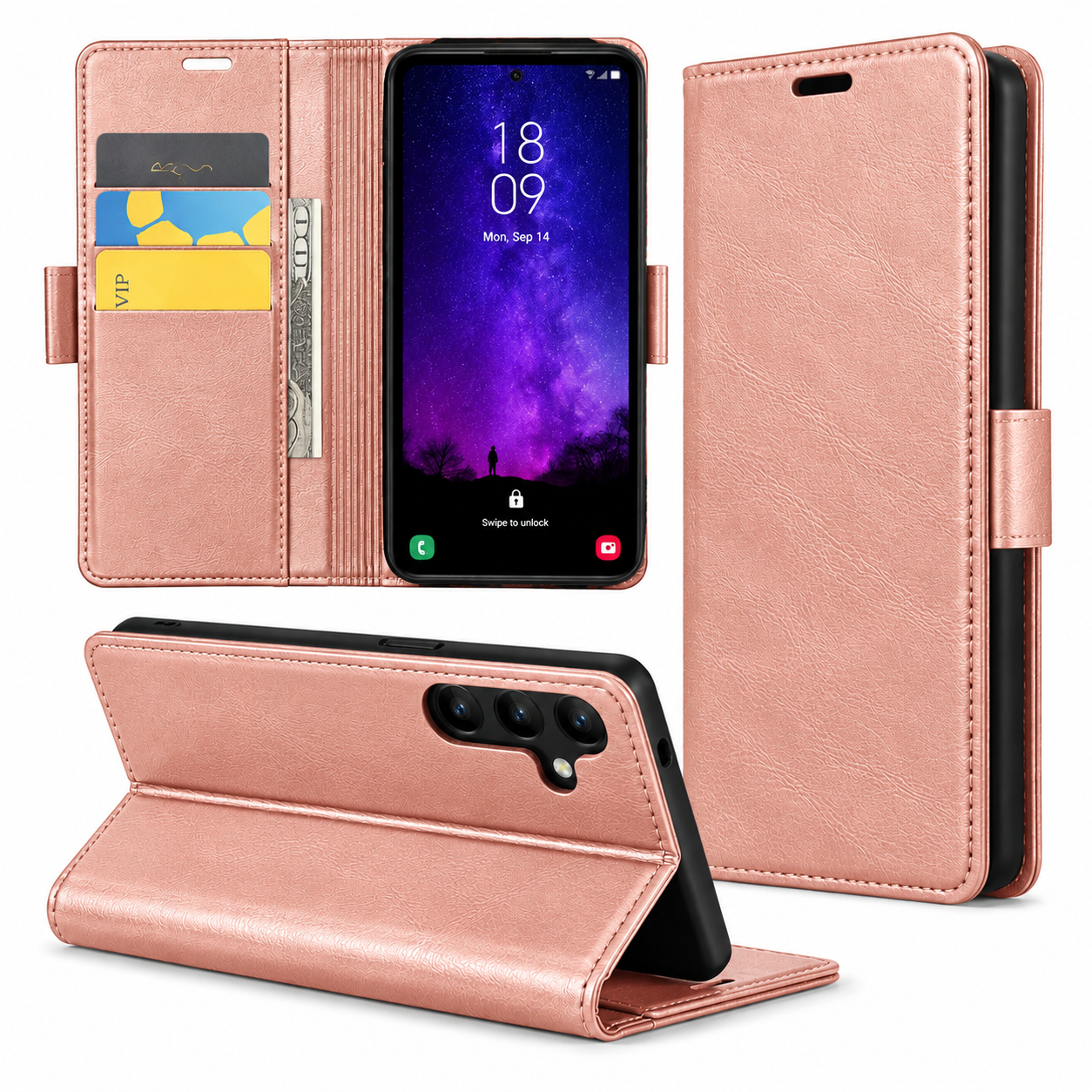 S23 FE ROSE GOLD LEATHER EFFECT FLIP CASE