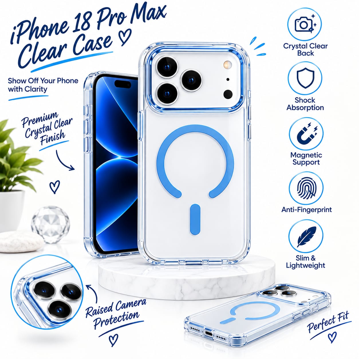 IPHONE 18 PRO BLUE MAGNETIC BACK CASE